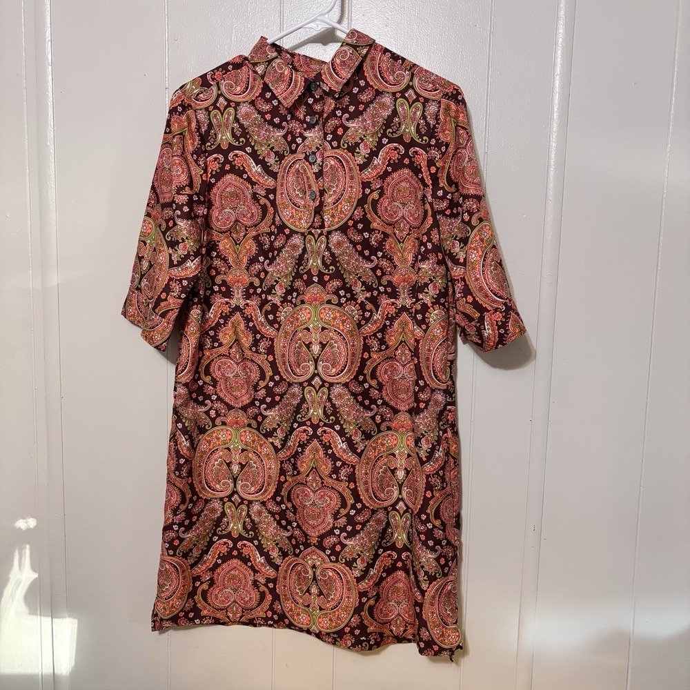 Banana Republic PAISLEY ELBOW-SLEEVE DRESS Coral Dream Women's Shirt Dress‎ 8